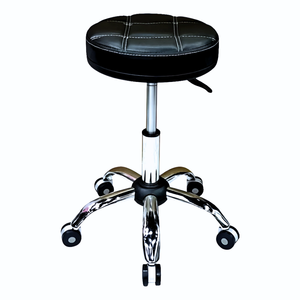 Banco Giratorio Regulable Con Ruedas Y Base Cromada (1 Set Completo)