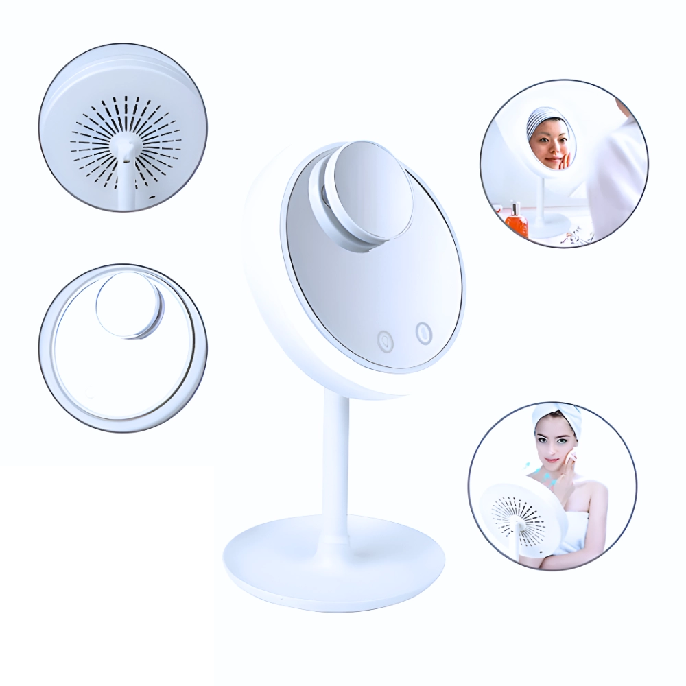 Espejo Maquillaje Con Luz LED Y Ventilador Lupa 5X (1 Set Completo) - Imagen 4