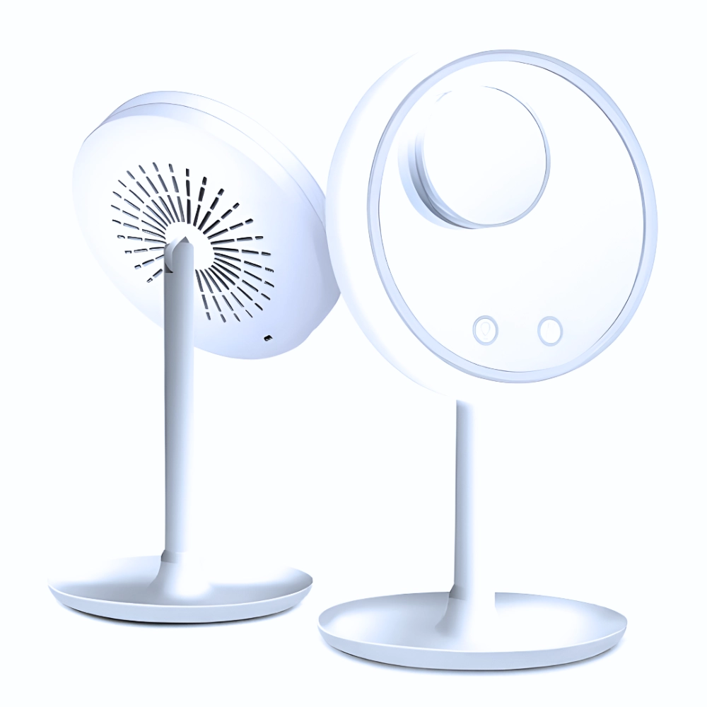 Espejo Maquillaje Con Luz LED Y Ventilador Lupa 5X (1 Set Completo)