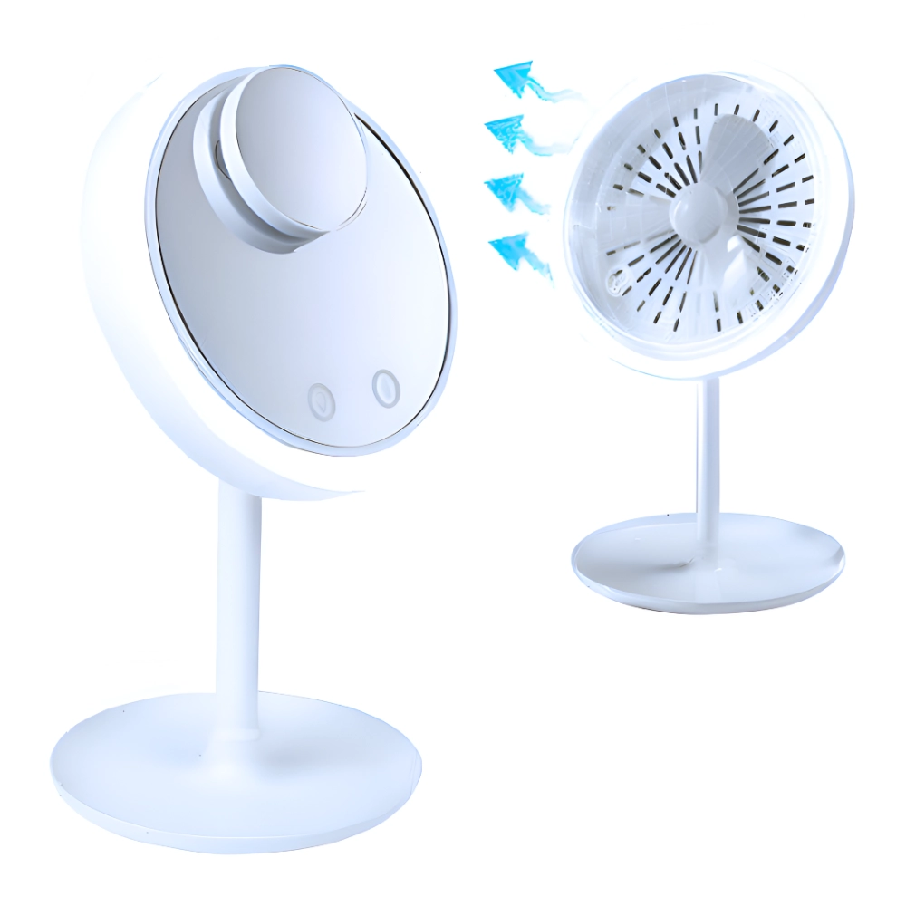 Espejo Maquillaje Con Luz LED Y Ventilador Lupa 5X (1 Set Completo) - Imagen 3
