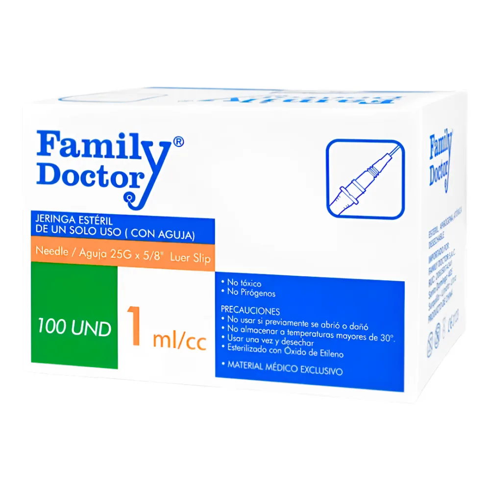 Family Doctor® Jeringa Estéril De 1ml Aguja 25G 58 (1 Paq. 100 Unid.)