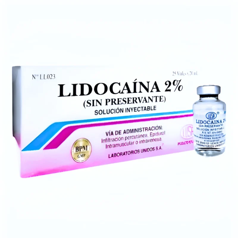 Lidocaína 2% Sin Preservante Lusa® 20ml Profesional (1 Caja 5 Unid.)