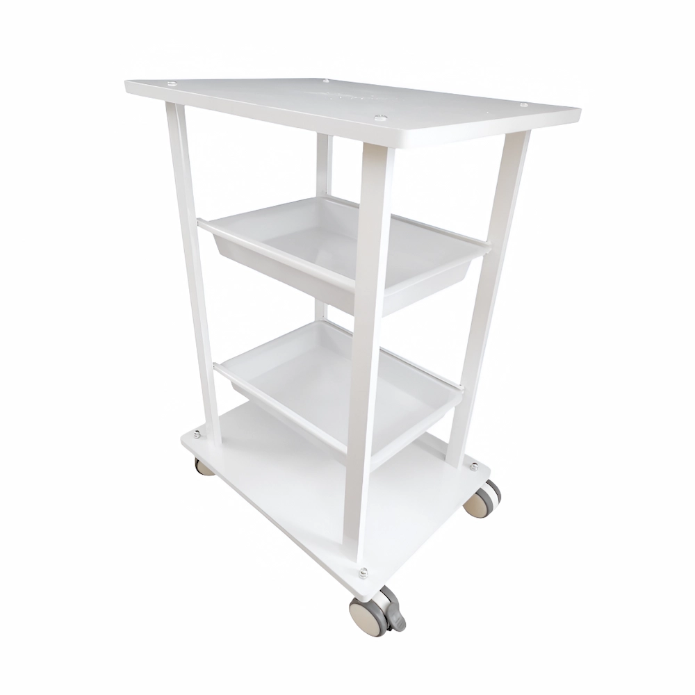 Mesa Auxiliar Blanca Bandeja Doble Con Ruedas 48x36x70cm (Por Unidad)
