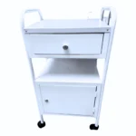 Mesa Velador Auxiliar Metálica Con Ruedas Y Cajón (1 Set Completo)