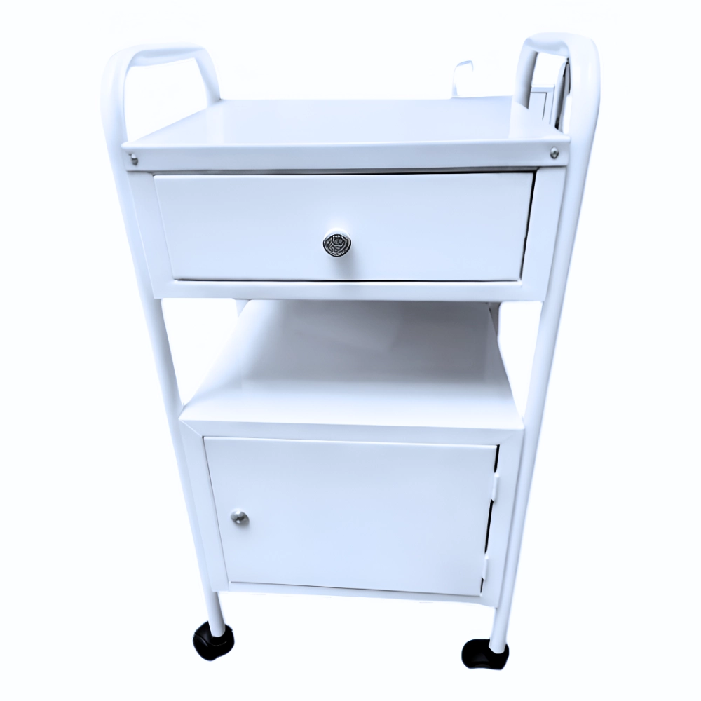 Mesa Velador Auxiliar Metálica Con Ruedas Y Cajón (1 Set Completo)