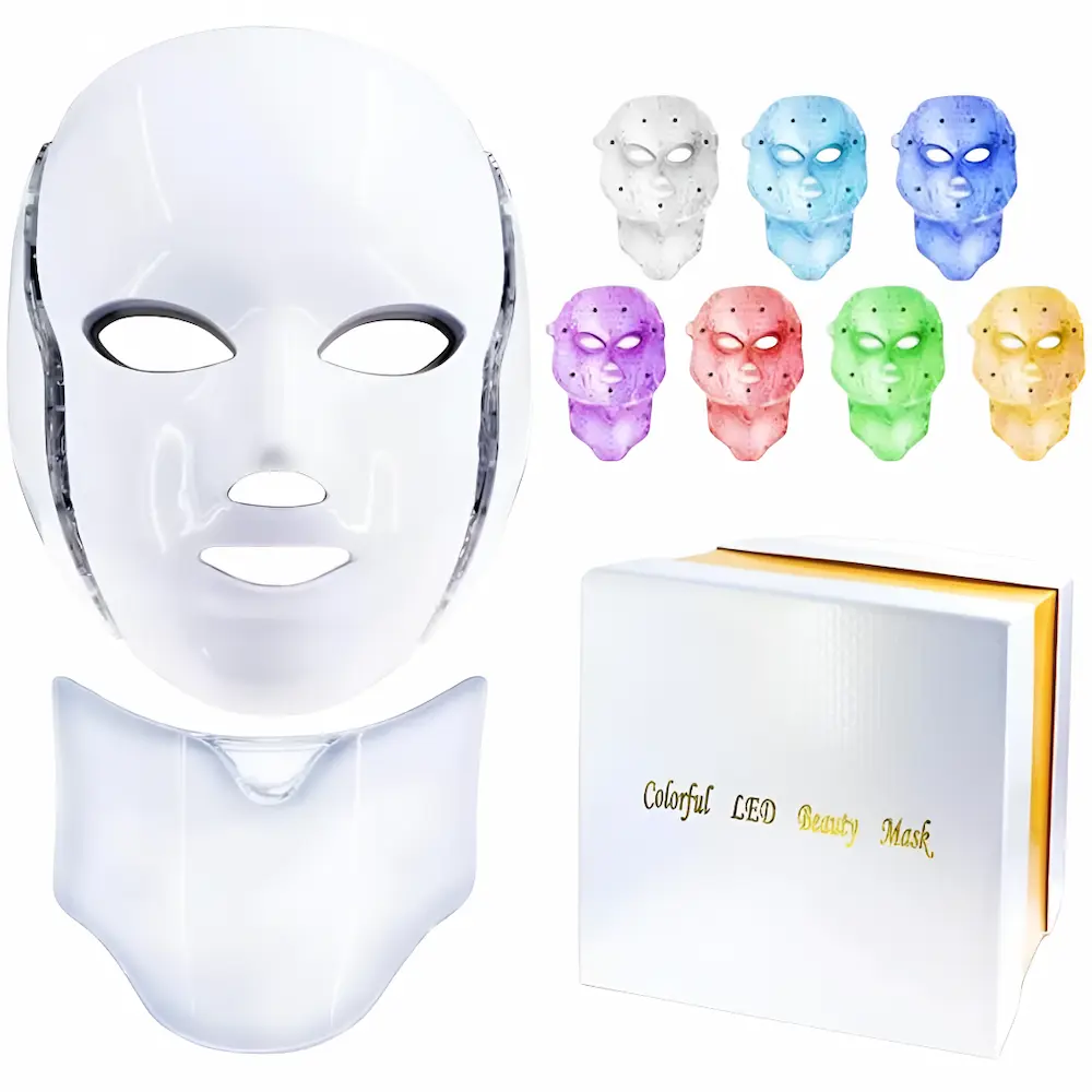 Máscara Led Facial Y Cuello 7 Colores + Microcorrientes (1 Set Completo)
