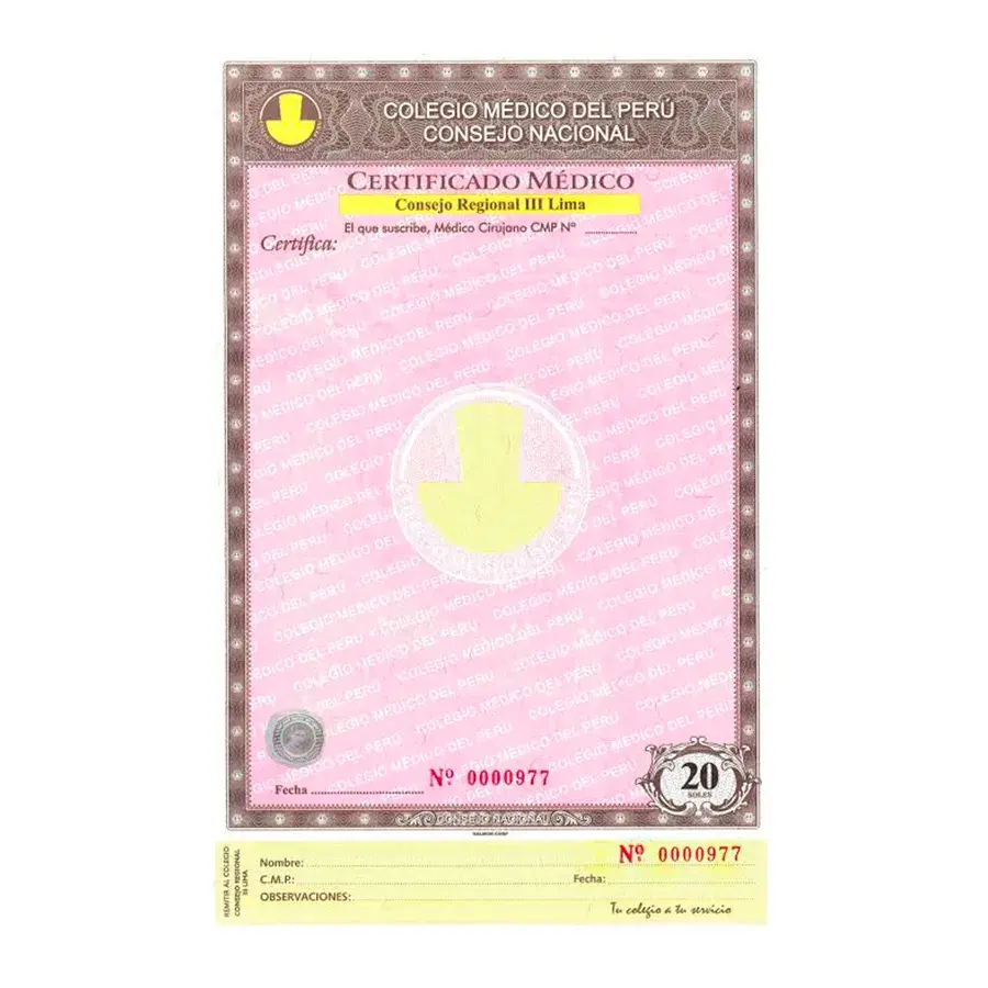 Certificado Médico Profesional Oficial (Por Unidad)