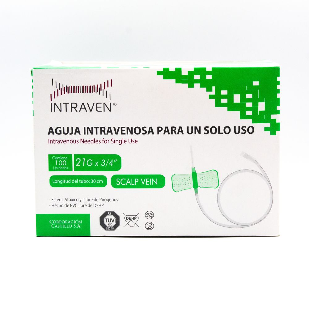 Aguja Intravenosa Scalp Vein 21G X 3/4 Intraven® (1 Caja 100 Unid.)