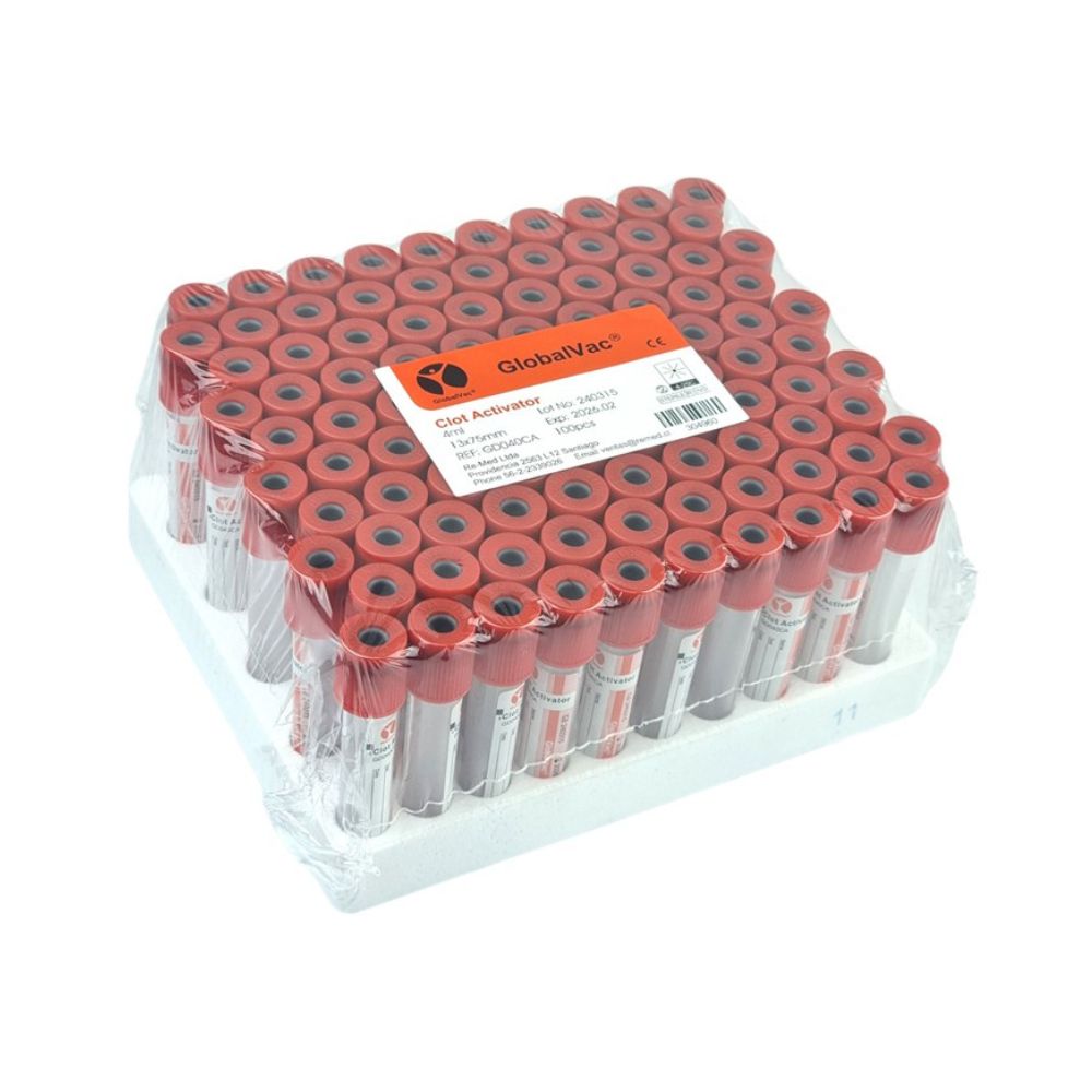 Tubos Tapa Roja Globalvac® Sin Gel (1 Gradilla 100 Unidades)