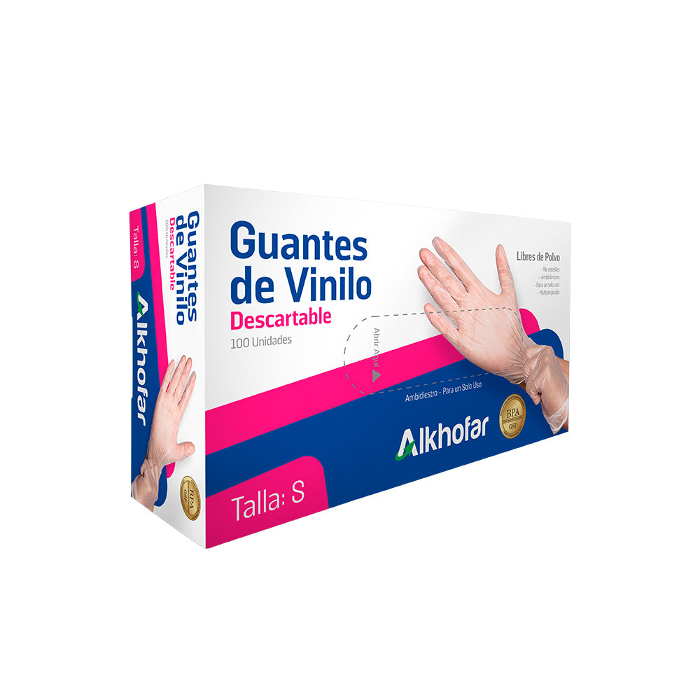 Guantes De Vinilo Alkhofar® Sin Polvo Talla S (2 Cajas 200 Unid.) Guantes De Vinilo Alkhofar® Sin Polvo Talla S (2 Cajas 200 Unid.)