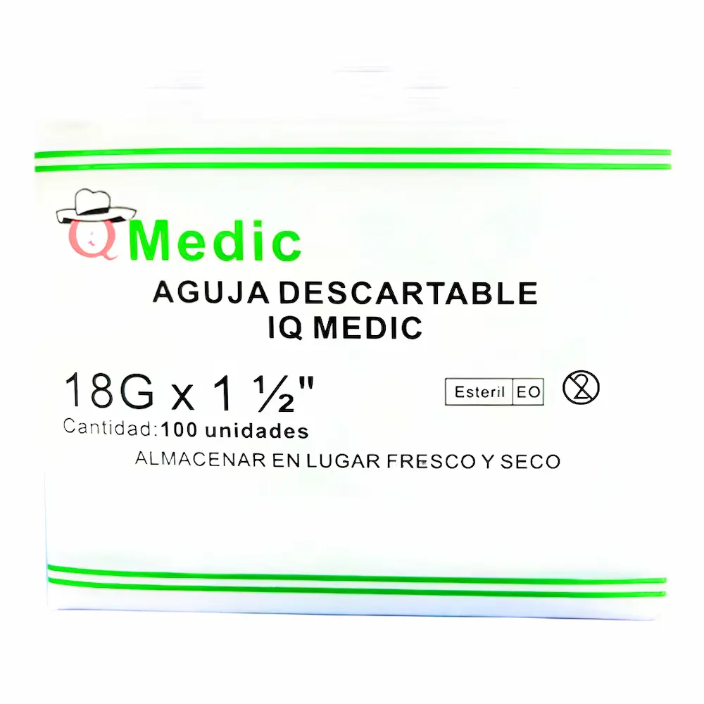 Aguja Hipodérmica 18G X 1 1/2 Iq Medic® (1 Caja 100 Unid.)