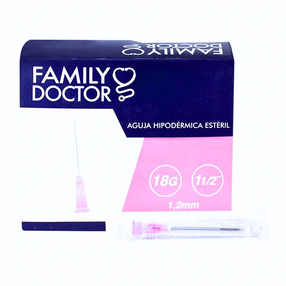 Aguja Hipodérmica Estéril 18G Family Doctor® (3 Cajas 300 Unid.)