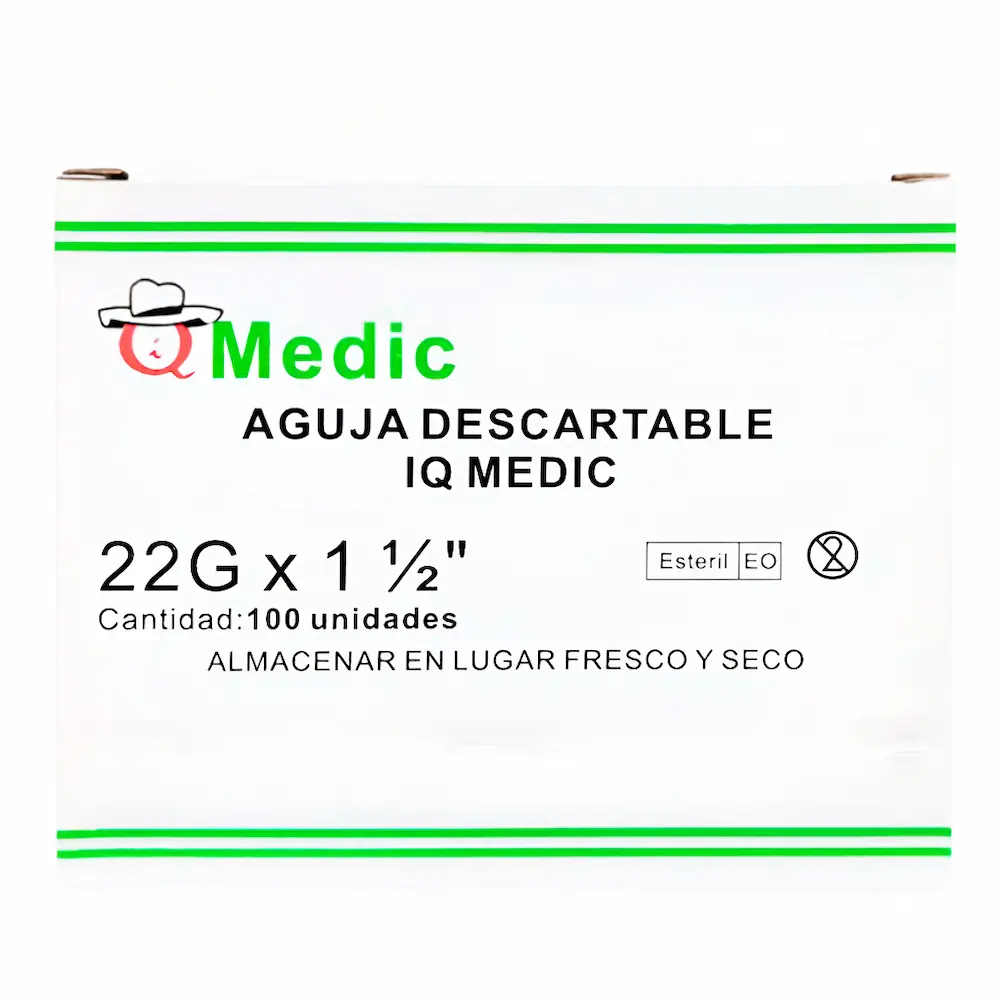 Aguja Hipodérmica Iq Medic® 22G X 1 1/2" (1 Caja 100 Unid.)