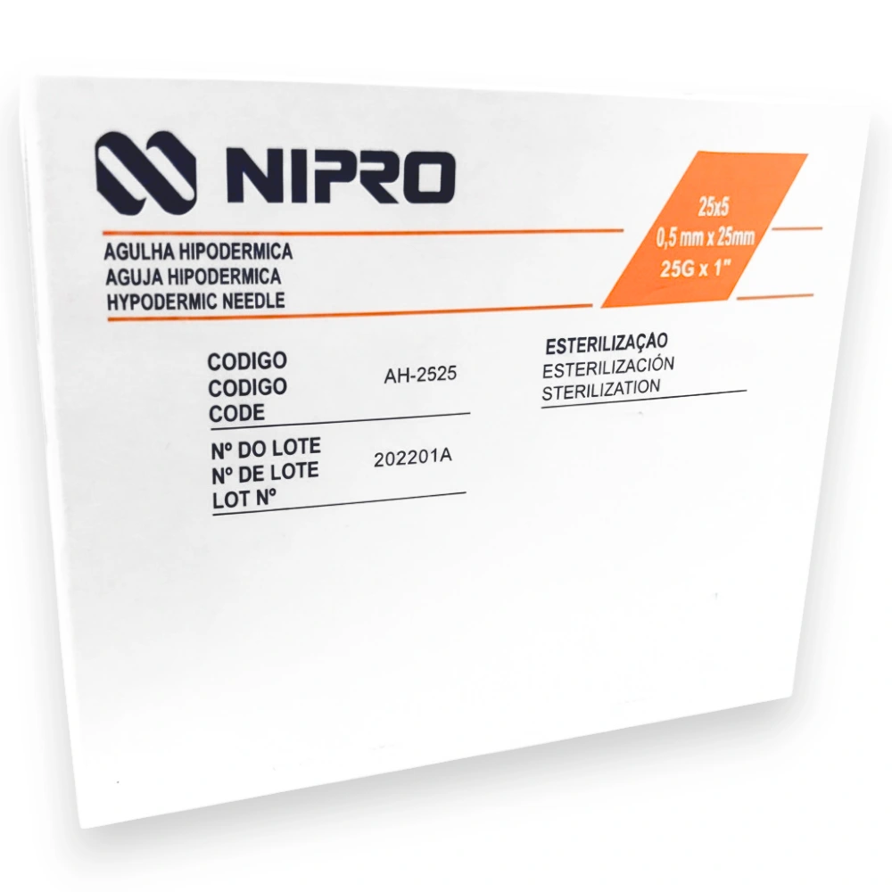 Aguja Hipodérmica Nipro® 25G X 1 (5 Cajas 500 Unid.)