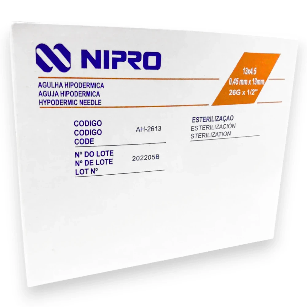 Aguja Hipodérmica Nipro® 26G X 1/2 (5 Cajas 500 Unid.)