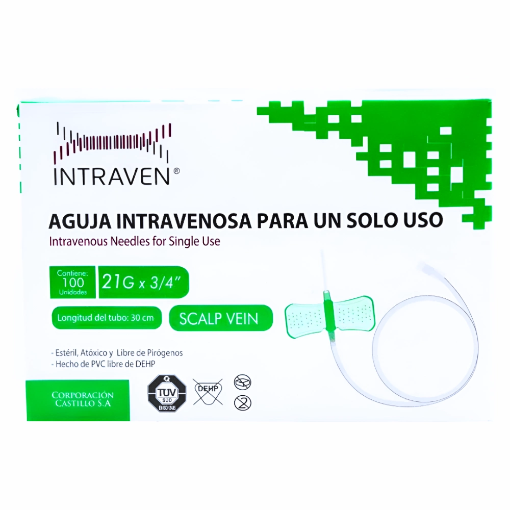 Aguja Intravenosa Scalp Vein 21G X 3/4 Intraven® (1 Caja 100 Unid.)