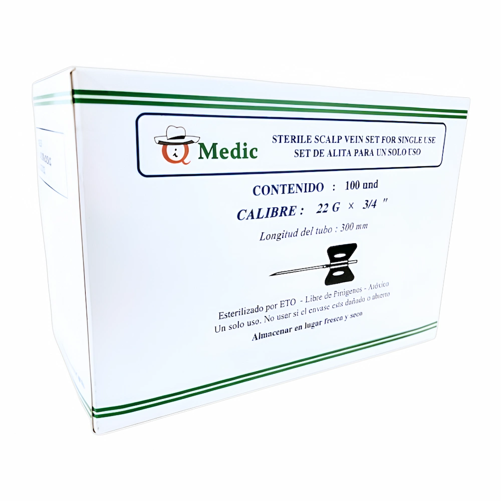 Aguja Scalp Vein Iq Medic® Alita Negra 22G X 3/4" (1 Caja 100 Unid.)