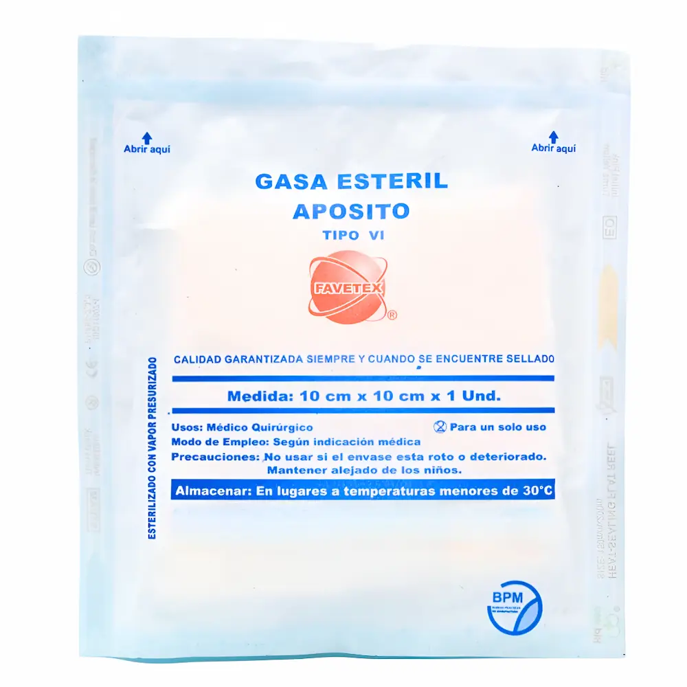 Aposito De Gasa Y Algodon 10X10Cm Favetex® (1 Caja 100 Unid.)