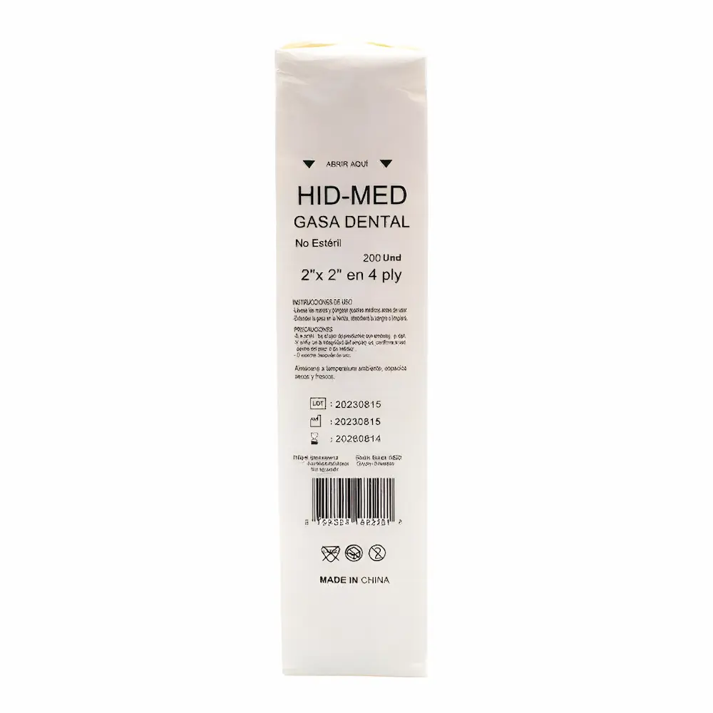 Gasa Dental 2X2 Hidmed® No Estéril 4 Ply (4 Paquetes 800 Unid.)