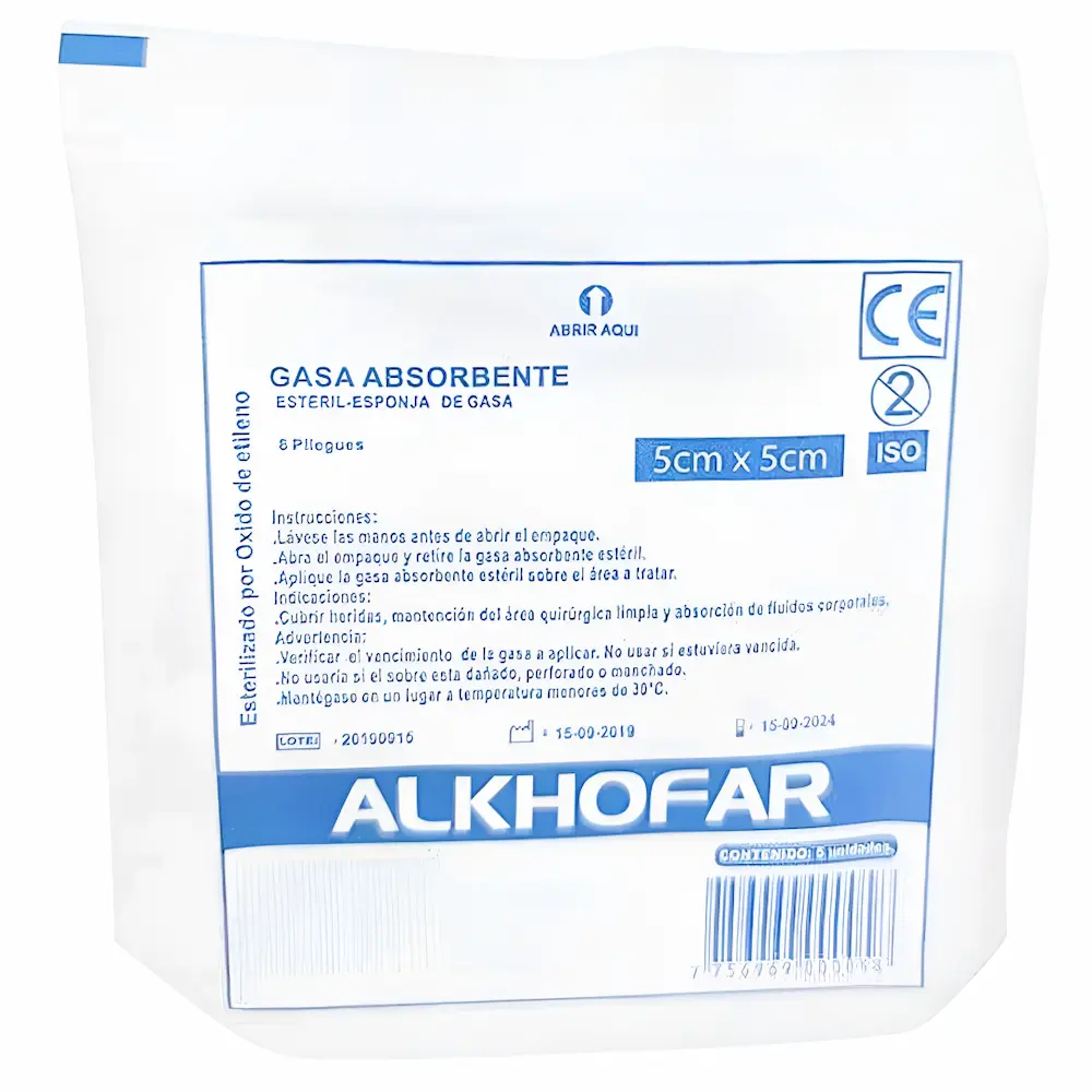 Gasa Estéril Alkhofar® 5Cm X 5Cm (1 Caja 15 Sobres) Gasa Estéril Alkhofar® 5Cm X 5Cm (1 Caja 15 Sobres)