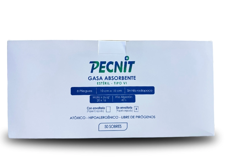 Gasa Estéril Pecnit® 10 Cm X 10 Cm 8 Pliegues (1 Caja 50 Sobres)