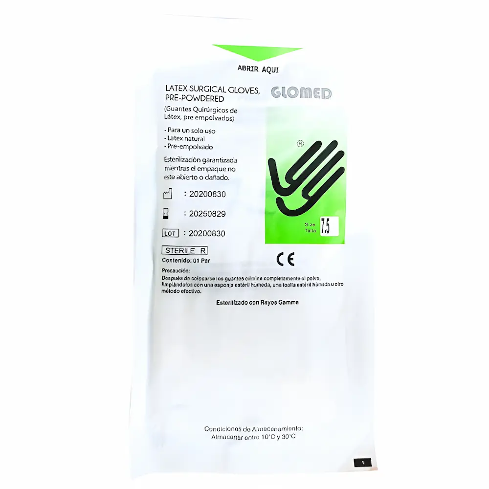 Guantes Quirúrgicos Glomed® Talla 7 1/2 (1 Caja 20 Unid.)