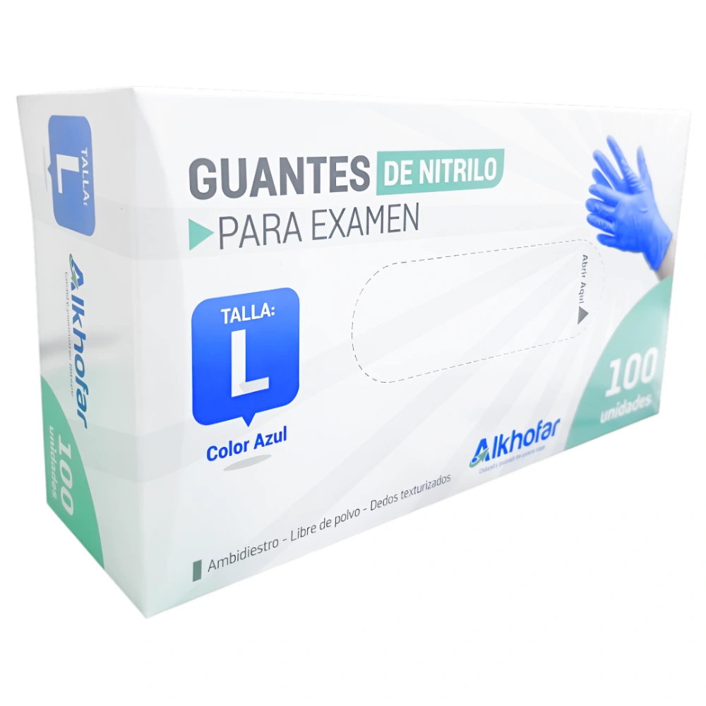Guantes De Nitrilo Celeste Alkhofar® Talla L (2 Cajas 200 Unid.) Guantes De Nitrilo Celeste Alkhofar® Talla L (2 Cajas 200 Unid.)