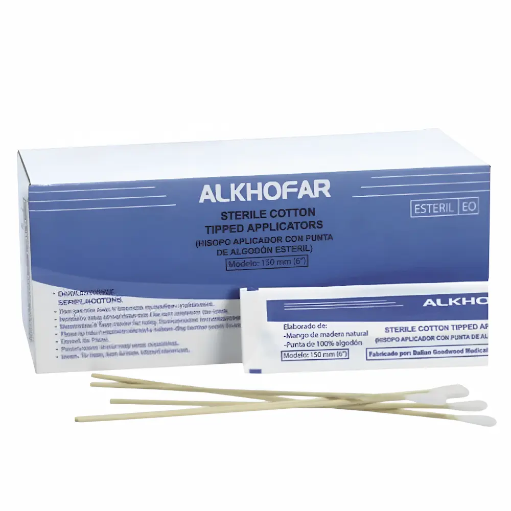Hisopos De Madera Estéril Alkhofar® (1 Caja 100 Unid.)