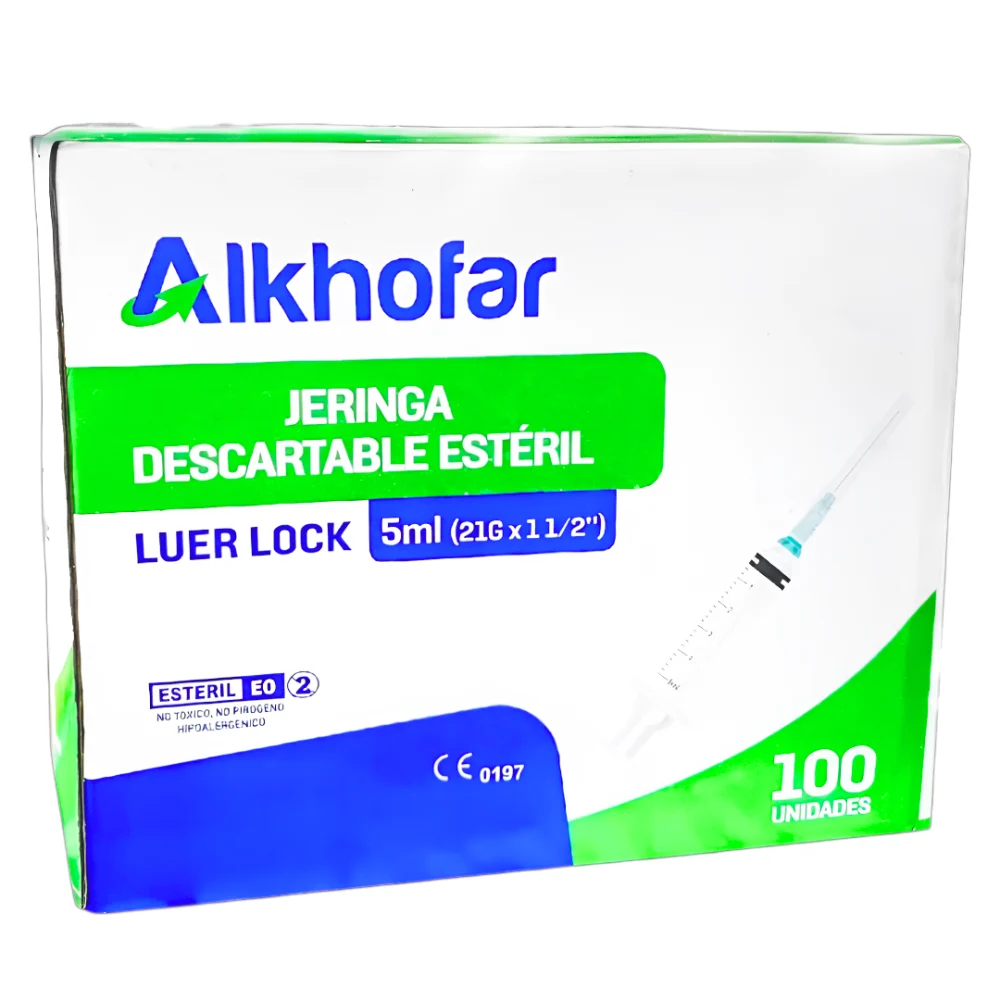 Jeringa Alkhofar® 5Ml 21G X 1 1/2 Luer Lock (2 Cajas 200 Unid.)