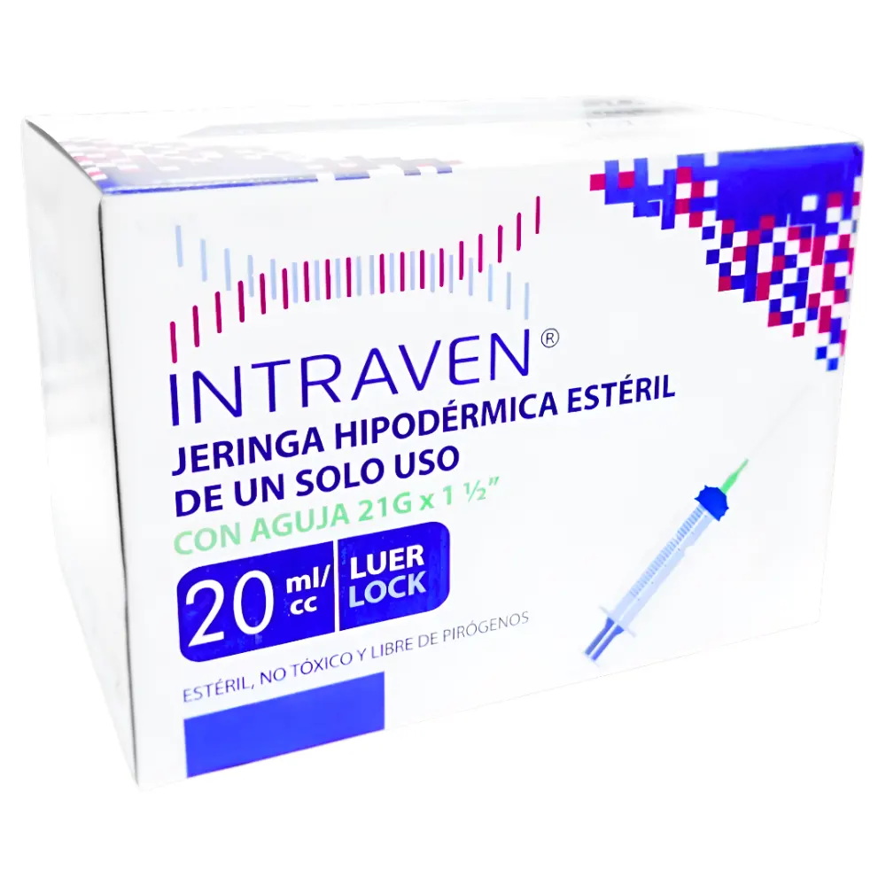 Jeringa Hipodérmica Intraven® 20Ml 21G X 1 1/2 (2 Cajas 100 Unid.)