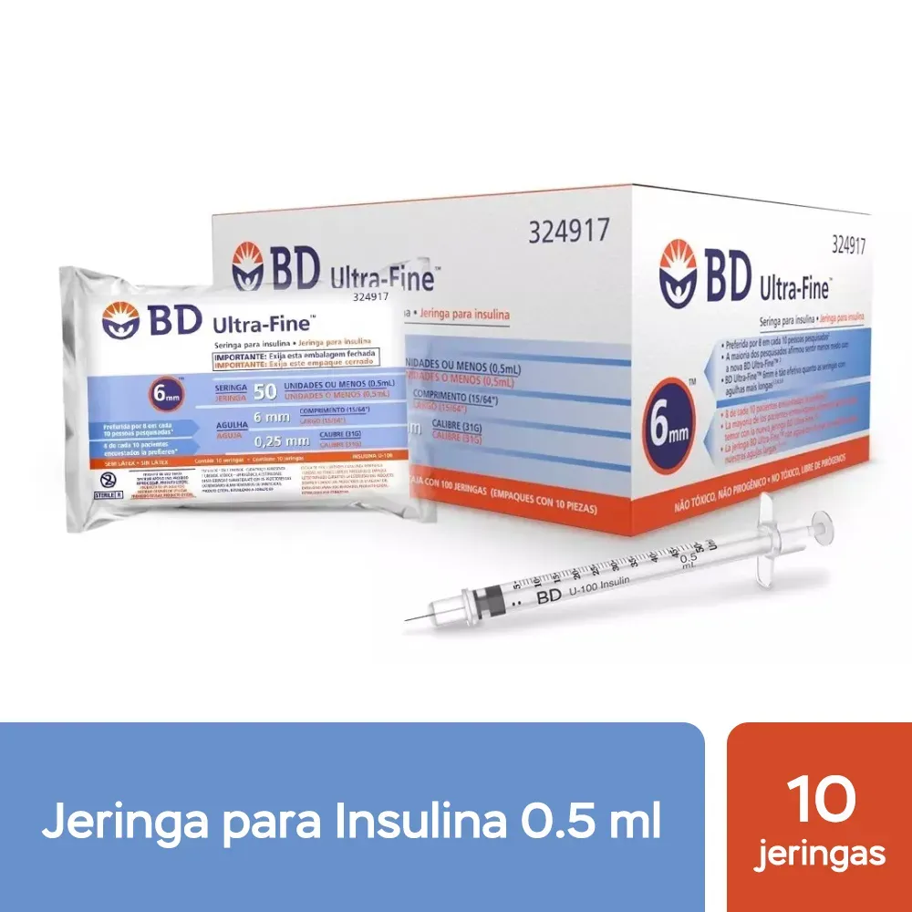 Jeringa Insulina Bd Ultra-Fine® 0.5Ml 6Mm (2 Cajas 20 Unid.)