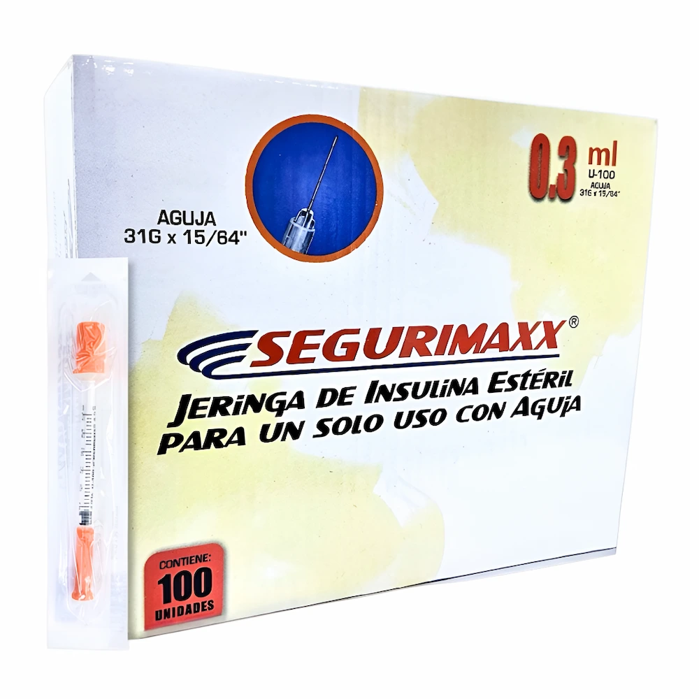 Jeringa Insulina Segurimaxx® 0.3 Ml - 31G X 6Mm (1 Caja 100 Unid.)