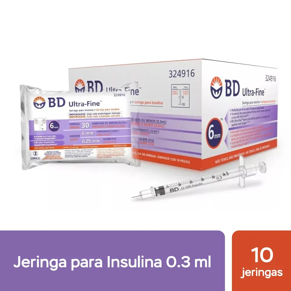 Jeringa Para Insulina Bd Ultra Fine® Aguja Ultrafina 0.3Ml (2 Cajas 20 Unid.)