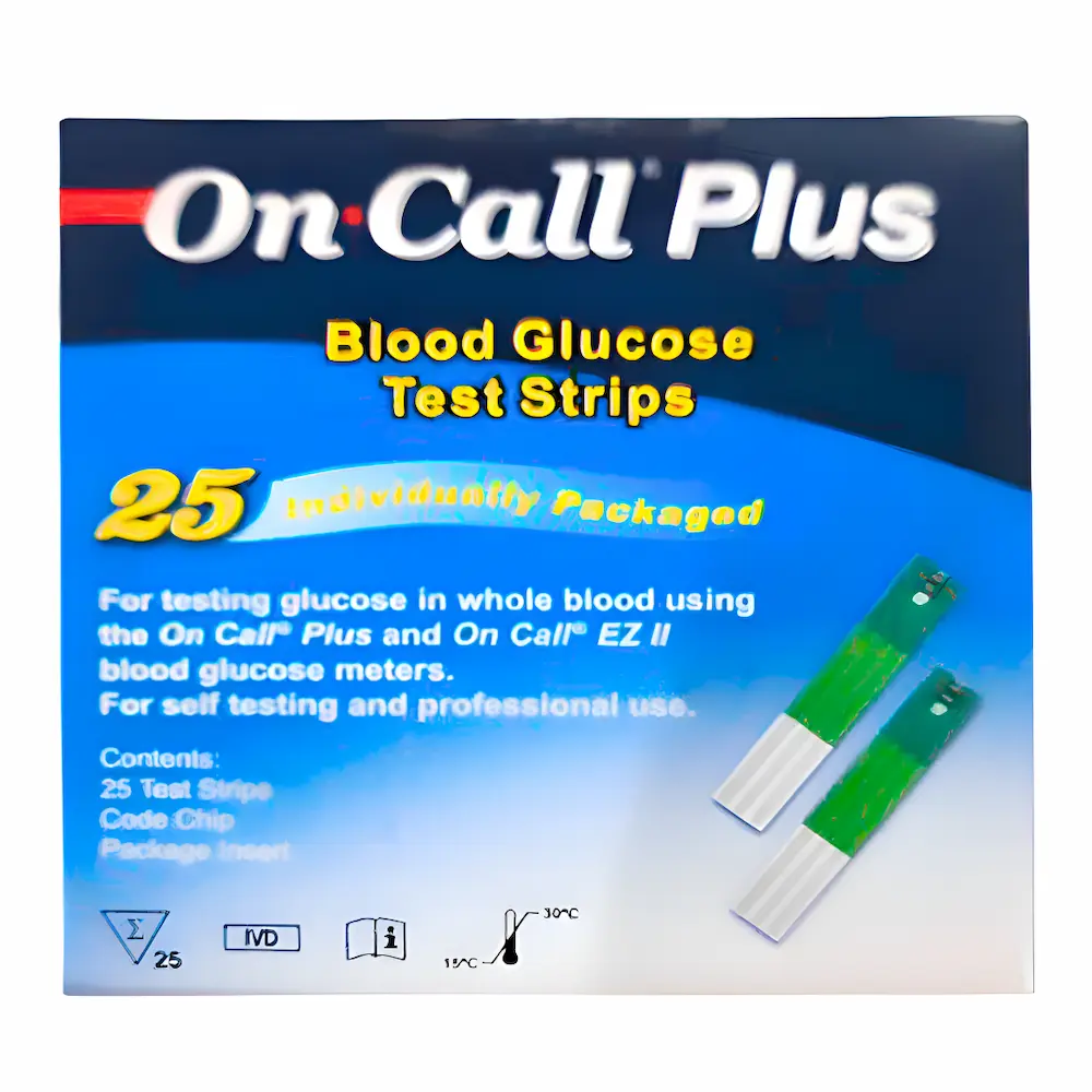 Tiras Reactivas De Glucosa On Call Plus® Alta Precisión (1 Caja 25 Unid.)