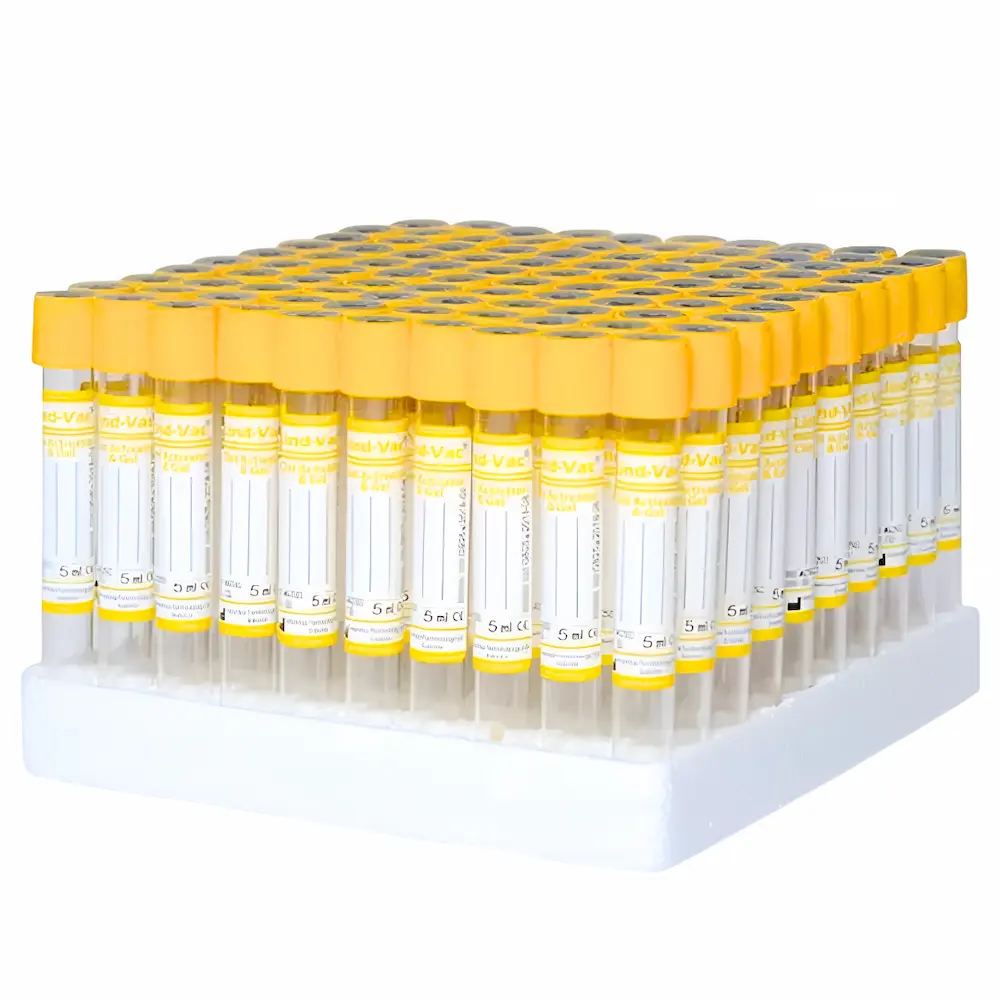 Tubos Tapa Amarilla Lind-Vac® Gel + Activador 5Ml (1 Gradilla 100 Und.) - Laboratorio Clínico