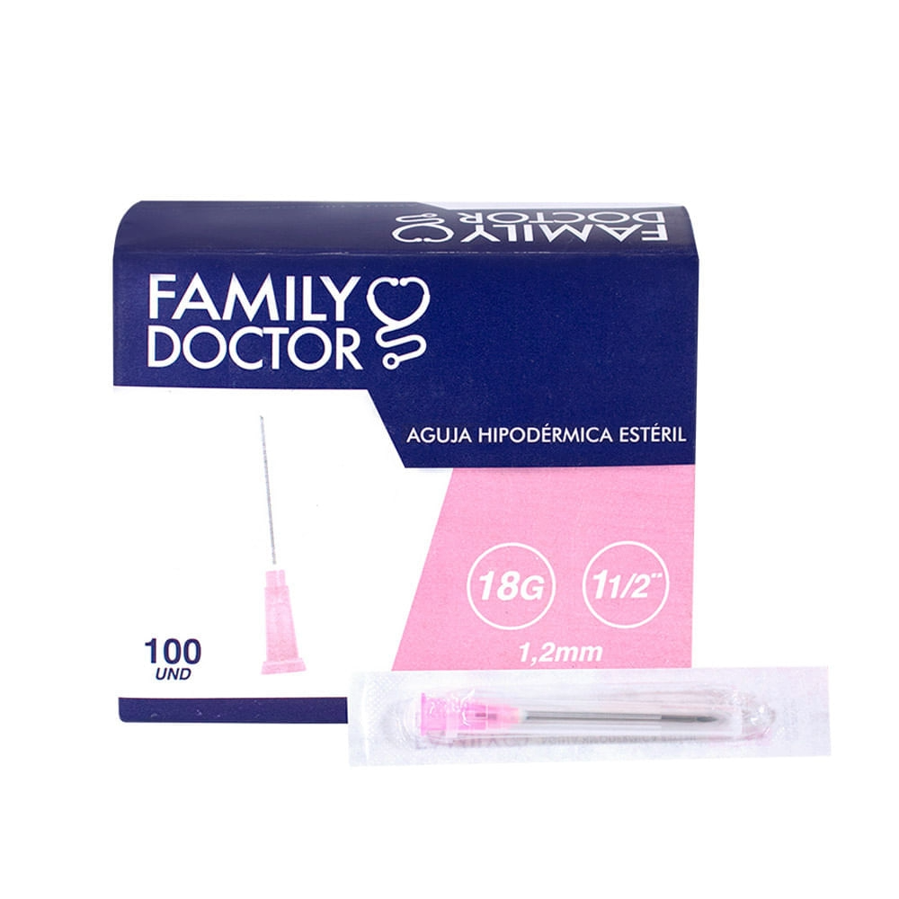 Aguja Hipodérmica Estéril 18G Family Doctor® (3 Cajas 300 Unid.)