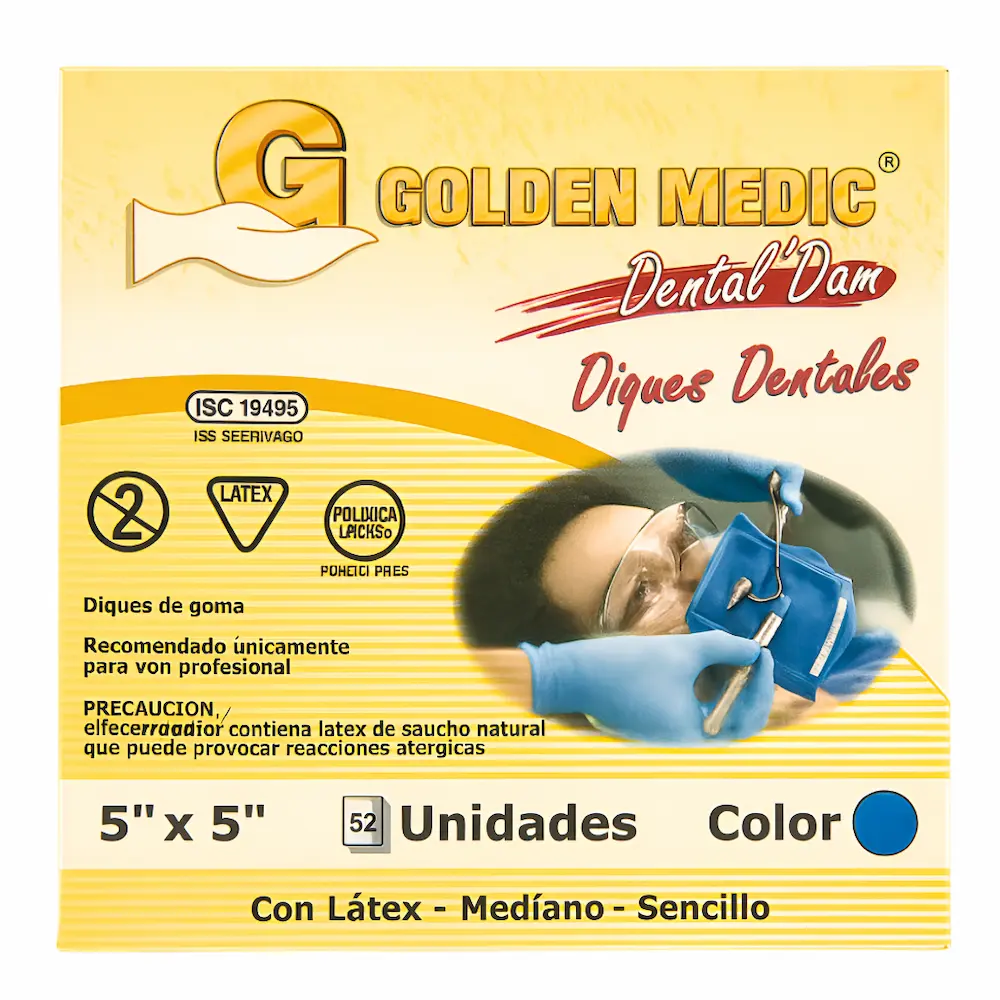 Dique De Goma Azul 5X5 Golden Medic® (1 Caja 52 Unid.)