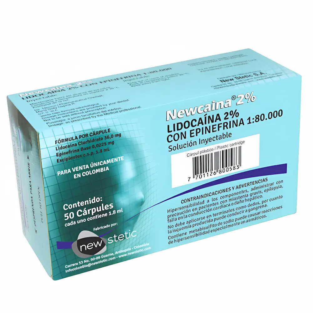 Anestésico Dental Newcaina® 2% New Stetic® (1 Caja 50 Cárpules)