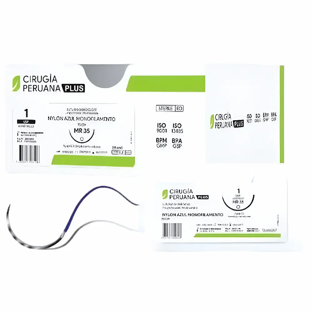 Sutura Nylon Azul Monofilamento Cirugía Peruana Plus® (1 Caja 24 Unid)